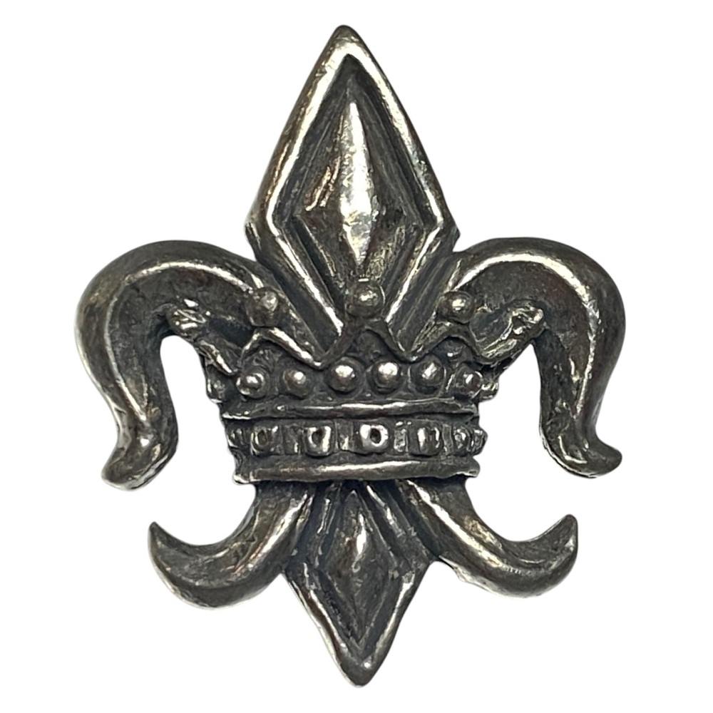 Vintage Pendant Silver Plated Fleur De Lis Brooch Chunky Bold Punk Streetwear